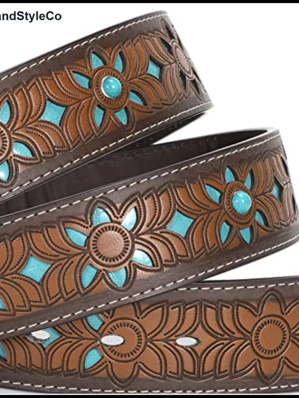 Genuine Leather Western Belt Engraved Tooled Cowboy Belt Unisex Adjustable